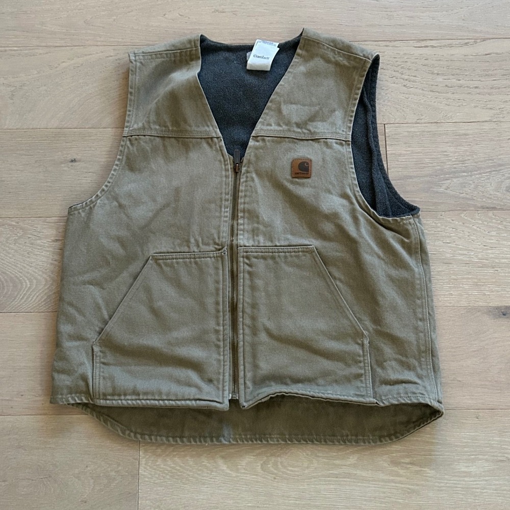 Carhartt V19 Tan Sandstone Duck Vest Mens Large Tan Fleece Lined Workwear Canvas